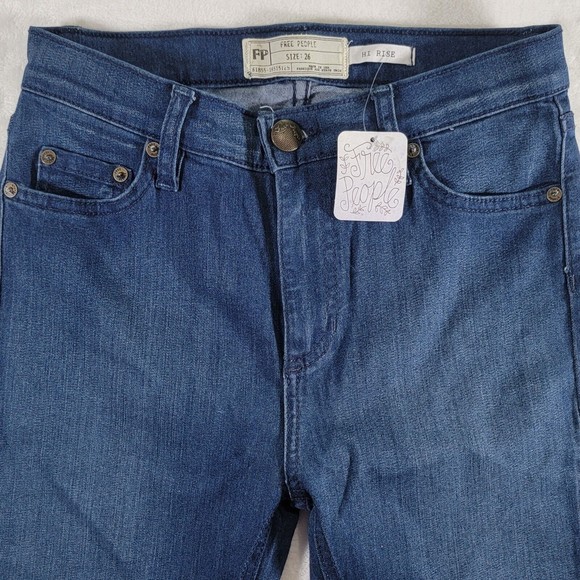 Free People Women's Jeans Size 26 Hi-Rise Skinny Blue Stretch Denim Made In USA - Picture 2 of 16